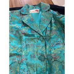 VINTAGE 60’s 70’s PEONY BRAND TURQUOISE SHANGHAI CHINA SILK BROCADE JACKET ROBE
