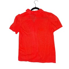 VTG NaMa CA Blouse Sheer M Red Polka Dot Ruffle Pinup Rockabilly Americana Retro