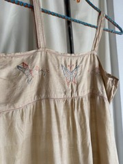 Antique 1920’s Pongee Slip Step-in Butterfly Embroidery Chemise Écru Silk Set
