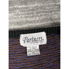 Partners by Mervyns Sweater Women Medium Blue Brown Vintage Patchwork V-Neck 80s