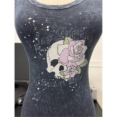 vintage grey skull and rose graphic cap sleeve baby tee