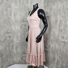 Vintage Alfred Werber Pink Pleated Halter Midi Dress 70s Sleeveless Size M
