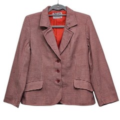Jaeger Blazer 14 Red Houndstooth Wool Vintage 70s Great Britain Career Workwear