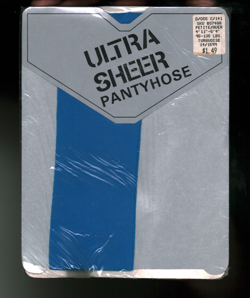 SHEER BLUE Pantyhose Funky 1980s (Turquoise) Sz Petite/Average To 5’4″ 135lbs