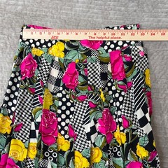 Ottima Vintage 100% Silk Mixed Print Floral Polka Dot Maxi Skirt Pink Yellow 8