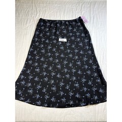 NWT Wild Fable Black Floral Midi Skirt Blue Ditsy Flower Elastic Waist XL New