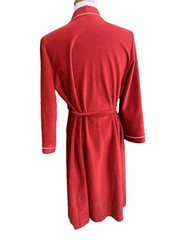 Vintage Vanity Fair Full Length Rust Red Velour Belted Robe Size M Pink Trim