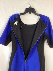 BISOU BISOU SIZE 14 DRESS POLY SPANDEX BLEND BLUE BLACK LINED LIGHT TEXTURE