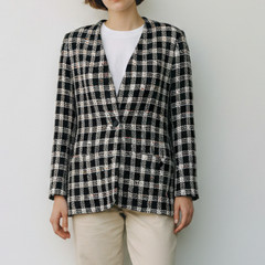 Wool Blend Tweed Jacket Womens 12 Boxy Relaxed Blazer Vintage 80s Jaeger