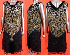 Vintage Art Deco Black Velvet Gold Lame Lace Beaded Tassel Trim Flapper Dress