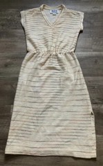 Vintage Malouf of Dallas Women Knit Midi Dress Striped V-Neck Elastic Waist Sz 8