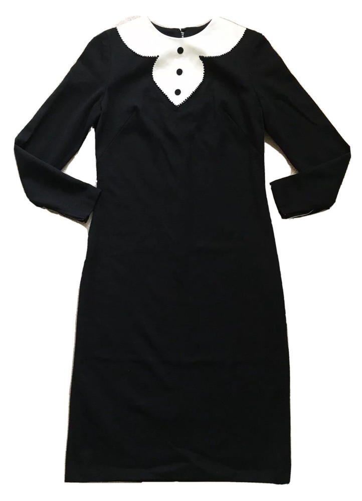 Vintage Handmade Black Wiggle Dress Faux Leather Bib Faux Collar S M