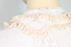 Vtg ODETTE BARSA Blue Pink Ruffles Layered Lace Bed Jacket Dress Robe S