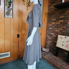 Vtg 40s 50s Wing Cuff Gray Wool Full Skirt Victory Suit Carlye Coat Dress XS/S