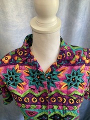 Vtg Accordeon 80s 90s Rayon Abstract Geometric Floral Shirt S Shoulder Pads Rave