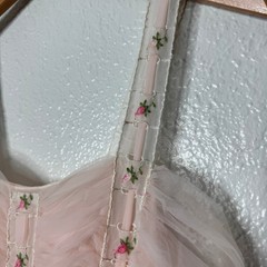 Vintage Rogers Pink Tulle Floral Embroidered Midi Dress Coquette Fairy Womens 34
