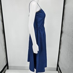 Vintage 1970s Navy Blue Rhinestone Trim Spaghetti Strap Party Dress (XS)