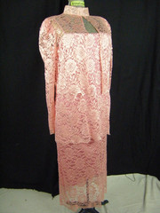 Vtg 70s Pink Sheer Floral Lace Dress & Blouse-Bust 36/XS