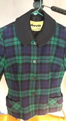 VTG EARLY 50s Deréta London GREEN AND NAVY WOOL PLAID JACKET