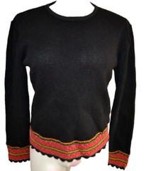 PERU ETNICO Ladies Top 100% Alpaca Size M Made Peru Black Red Trim Open Work Vtg