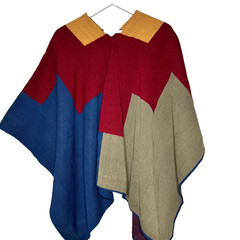 Poncho Shawl Blanket Vtg Wool Heavy Hand Woven Southwestern Aztec Ranch Horse