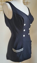 Vintage 1960’s ROBBY LEN Nautical Sailor Swimsuit Pin Up Rockabilly Bathing Suit