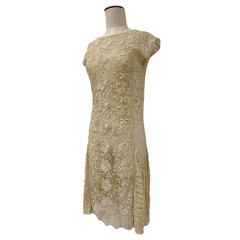 Antique 1900s Edwardian Ecru Net Lace Floral Embroidered Sheer Tea Dress