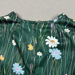 Vtg 70’s Women’s Shift Dress Green Retro Floral Print Polyester 32” W 40” L