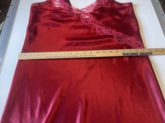 Vintage Adonna Red Liquid Satin And Lace Long Night Gown Size Medium