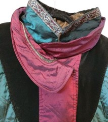 Vtg 90s Iridescent Patchwork Velvet Tapestry Full Zip Puffer Jacket Women’s XS