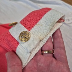 Vtg Castleberry Knit Skirt Suit Set 14 Pink Coral 80s Style Gold Tone Buttons