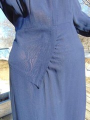 VTG 40s Blue Rayon Crepe Dress Lots of neat 40s details XL 42B
