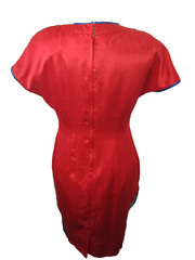 Vtg 60s-70s Silk Dress Red Cheongsam Qipao Wiggle Dress Embroidered Size Large