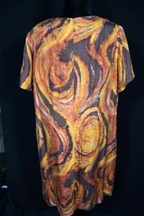 Plus Size Vintage 1970’s French Vivid Gold & Browns Print Silk Dress Size 18-20