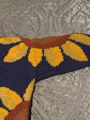 Express Tricot Cardigan Women One Size Blue Sunflower Hand Knitted Wool Vintage