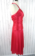 Vintage 90s Cache Red Slinky Jersey Halter Ruched Dress Size 2 Small S