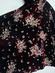 Vintage 1980s velvet moon dress puffed sleeve formal novelty print black gold S