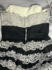 Vintage 1950s Black & White Lace Tiered Tulle Cupcake Party Prom Dress Size XS