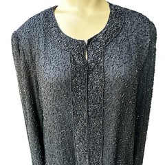 VTG Laurence Kazar Jacket Blazer 100% Silk Women’s Size Large Beaded Black