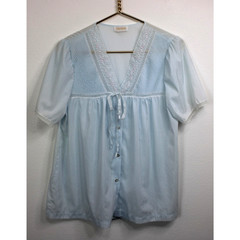 Vintage 70s BARBIZON Pajama Set Top & Pants Sleep Lounge Baby Blue Size M