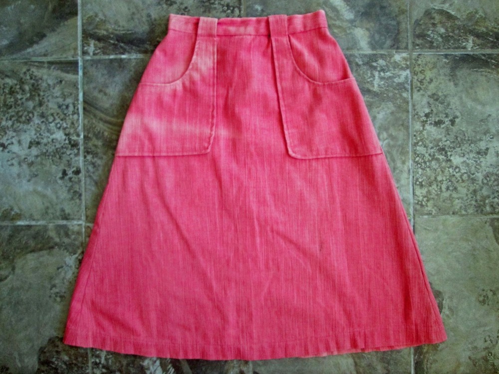Vintage Skirt 25-inch Waist A-Line Muslin Cotton Coral Pink Deep Pockets Hippy