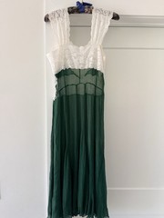 Vintage 1930s Emerald Green Silk Chiffon Lace Gown Bias Cut Sheer Slip Dress S M