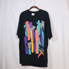 Gilda Marx T-Shirt Top/Dress OS Black Womens Abstract Neon Vintage 90s
