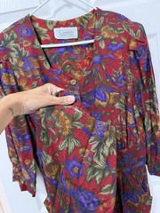 Vintage Floral Jumpsuit Womens S L Fashions Red Purple Whimsigoth 80s 90s