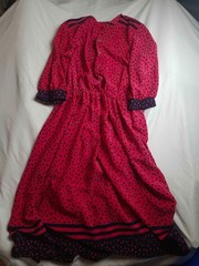 Vintage Toni Todd Maxi Dress Womens Size 14 Red Leaf Print Half Sleeves Boho