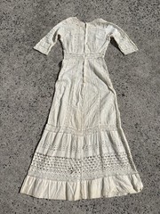 VTG Wounded 1900s Ivory Embroidered Cotton Lace Edwardian Tea Dress Size Small