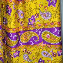 Psychedelic Purple Orange Yellow Paisley 70’s Button Up Maxi Bark Cloth Skirt