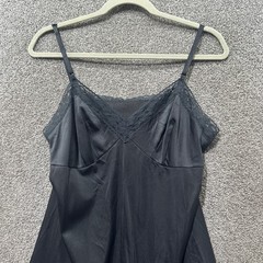 Vintage Vanity Fair Black Lace Trim Full Slip Dress Nylon USA Made Size 38