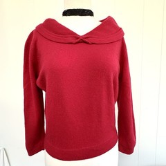 Vintage 1950s Dalton 100% Virgin Cashmere Soft Sweater Girl Peter Pan Collar Red
