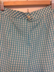 Sears VTG 70s cropped wide leg high waist cotton gingham pants blue Xs Mod